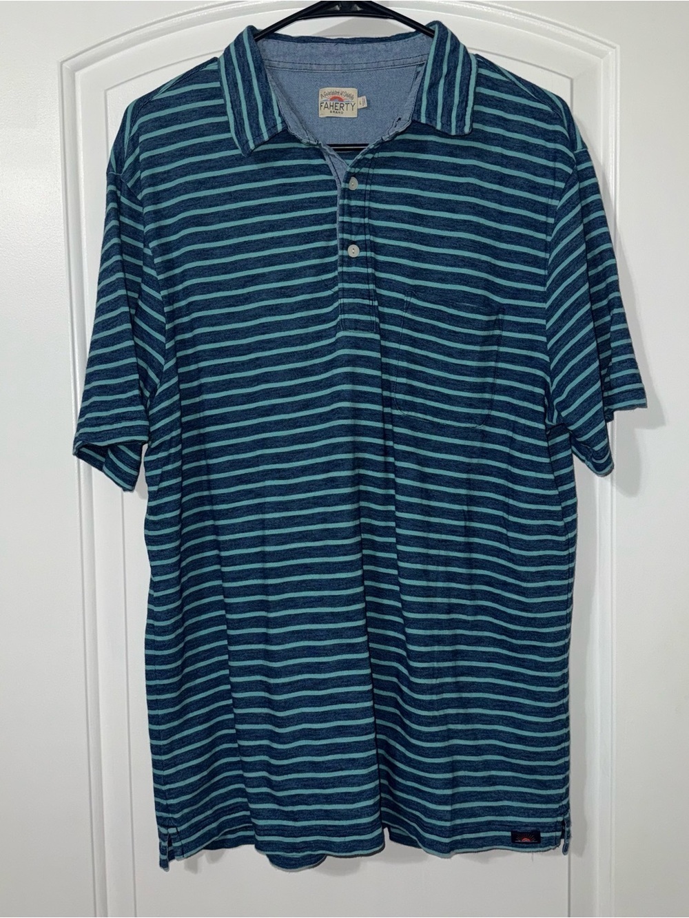 Faherty Striped Polo Shirt Men’s Size Large Blue 100% Cotton